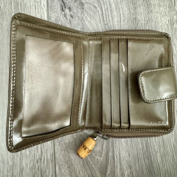 Gucci Bamboo Small Wallet Khaki Color Leather & Canvas Excellent Condition - Picture 14 of 16